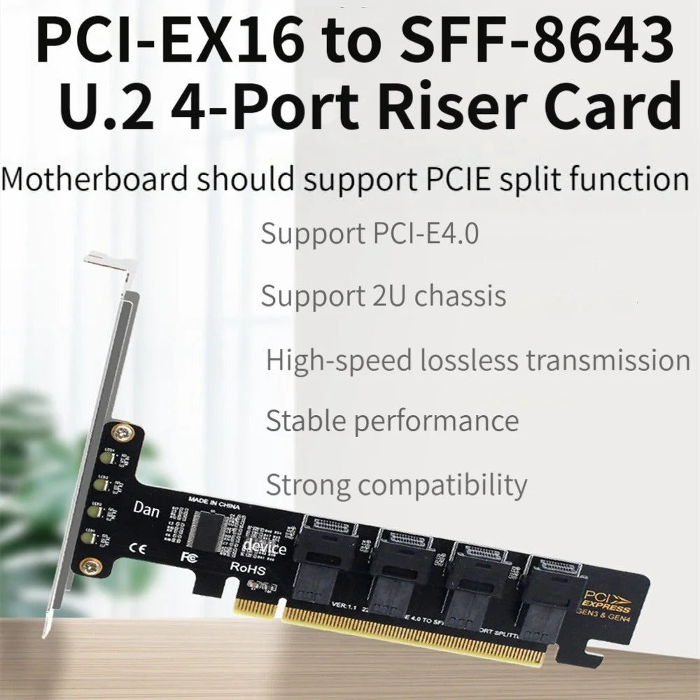 U2 PCIE 4.0 to 4 Ports U.2 NVME SFF-8643 Expansion Card Mainboard SSD Adapter - 5