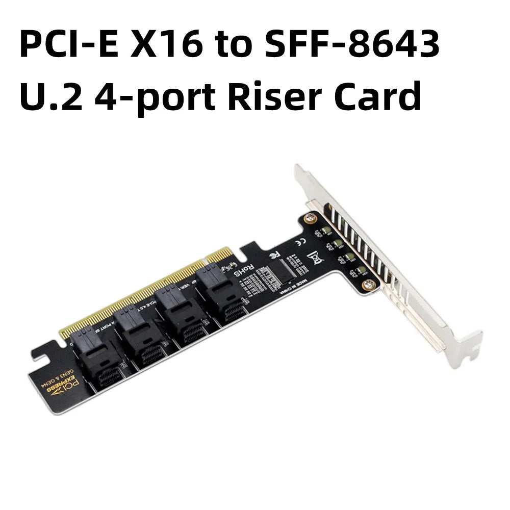 U2 PCIE 4.0 to 4 Ports U.2 NVME SFF-8643 Expansion Card Mainboard SSD Adapter - 7