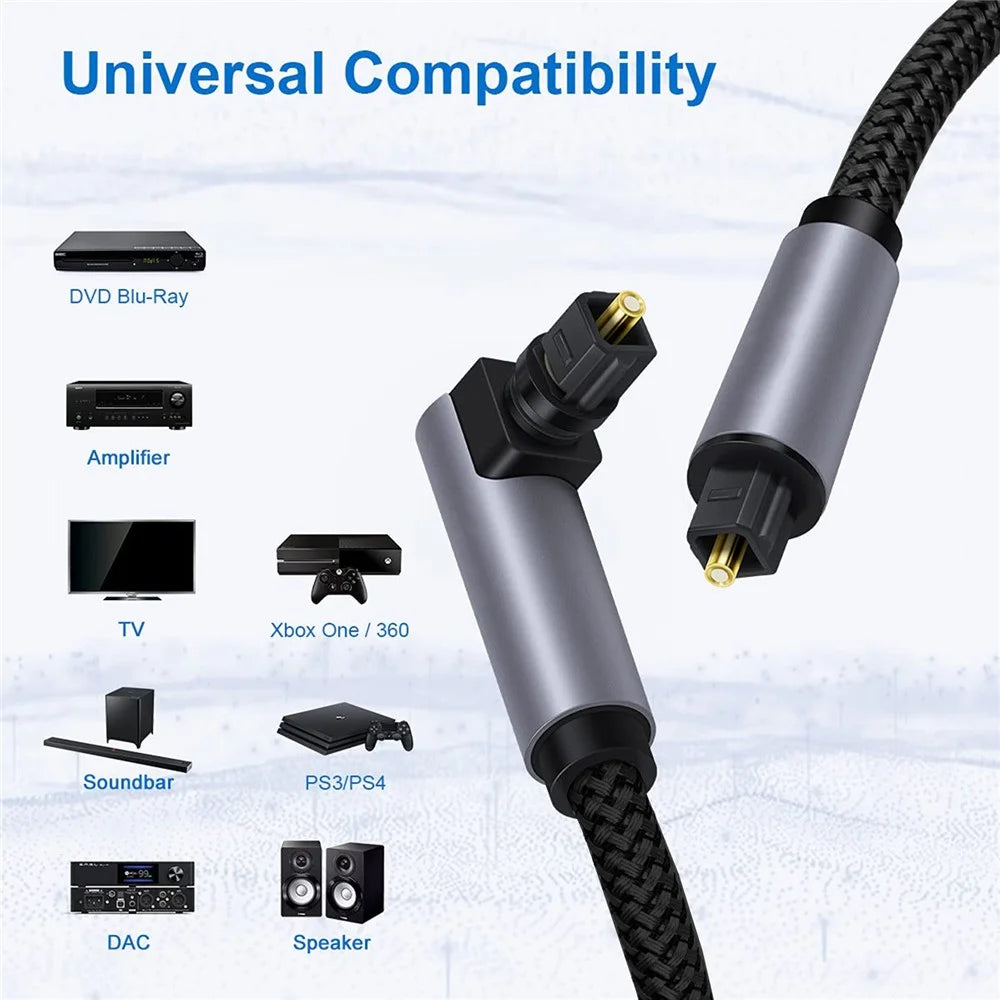 2m Elbow Toslink to Toslink Digital Fiber Optical Audio Cable Gold Plated Connector Round SPDIF Coaxial Cable - 4