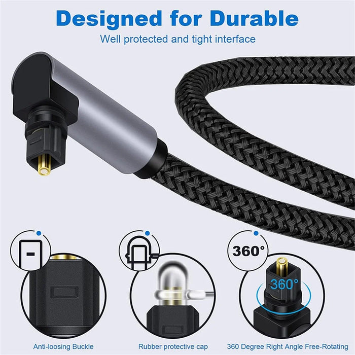 3m Elbow Toslink to Toslink Audio Cable Gold Plated Connector 90-Degree Digital Optical SPDIF Coaxial Cable - 2