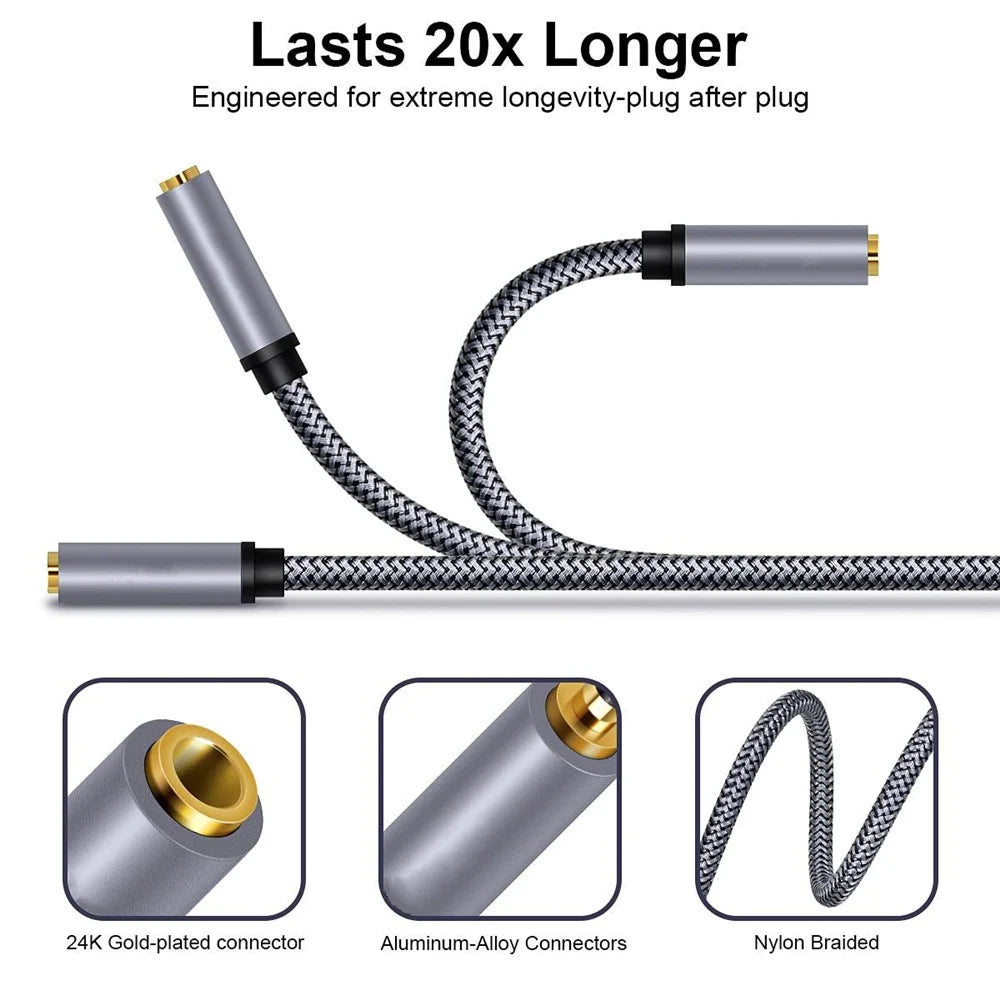 2m 3.5mm Male to Female Audio Cable 24K Gold-plated Connector HiFi Stereo Aux TRRS Audio Extension Cable for Microphone Speaker Headphone - 3