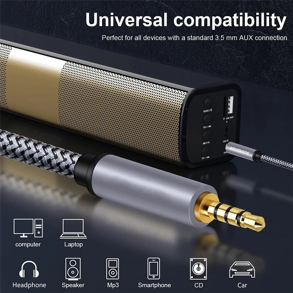 2m 3.5mm Male to Male Audio Aux Cable HiFi Stereo Braided TRRS Audio Extension Cable for Microphone Speaker Headphone - 3