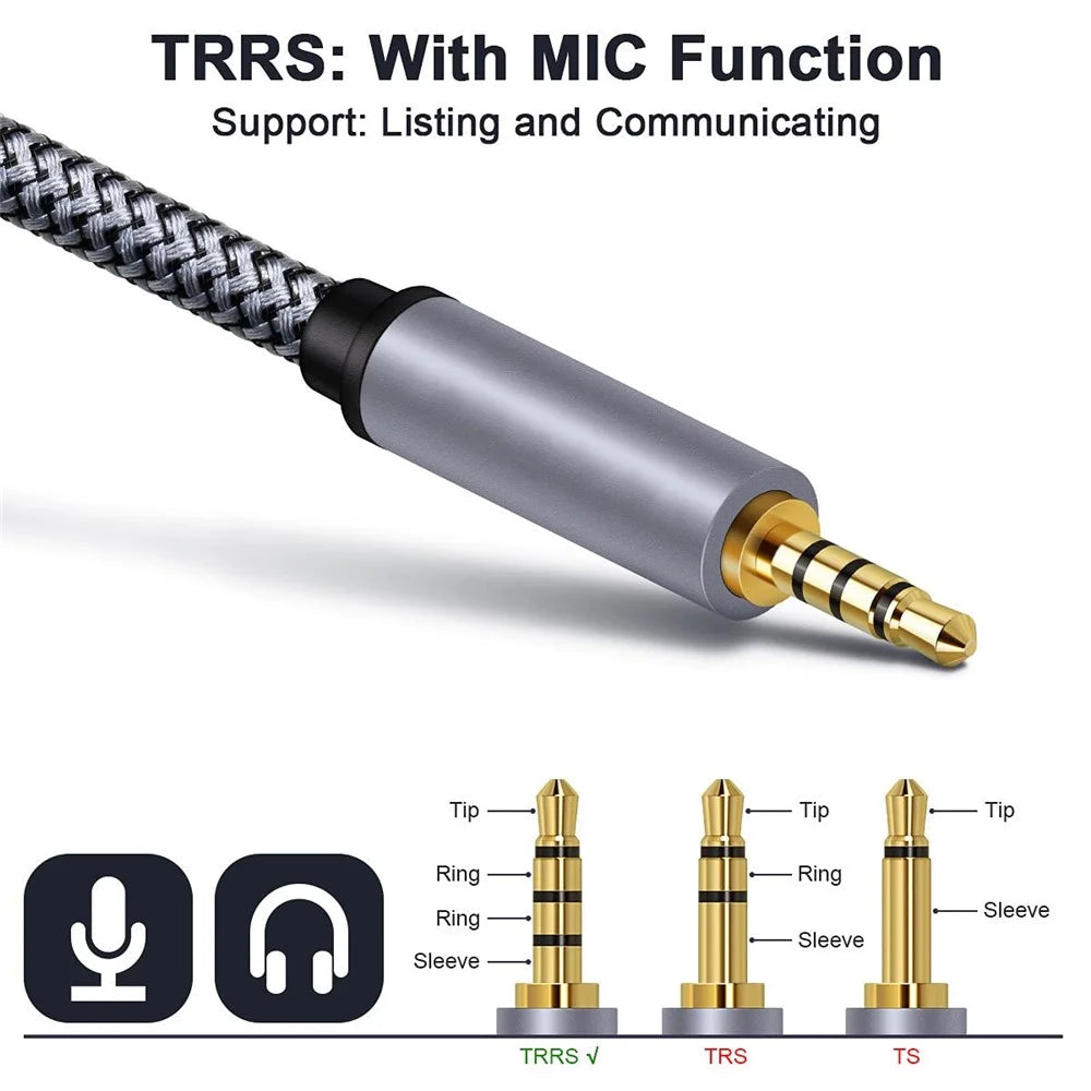 3m 3.5mm Male to Male Braided Audio Cable HiFi Stereo Aux TRRS Extension Cable for Microphone Speaker Headphone - 5
