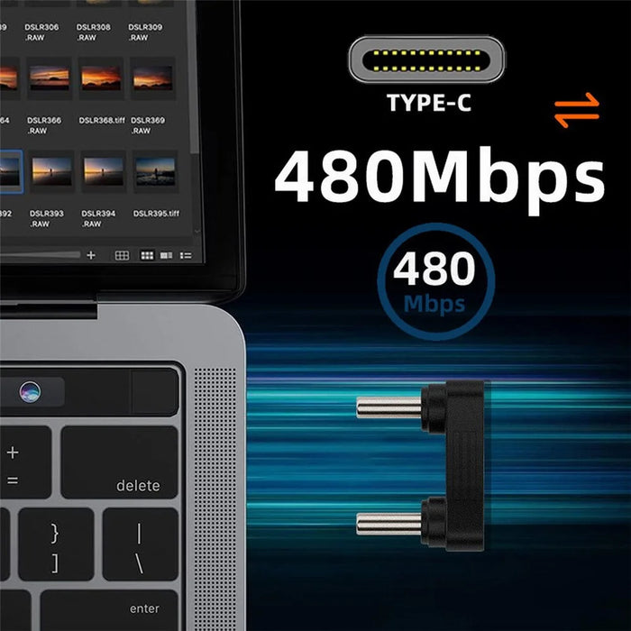 UC-009-MM Elbow U-Shape Dual-Head USB-C Adapter 480Mbps Fast Transmission Type-C Male to Male Coupler Extender Converter - 3