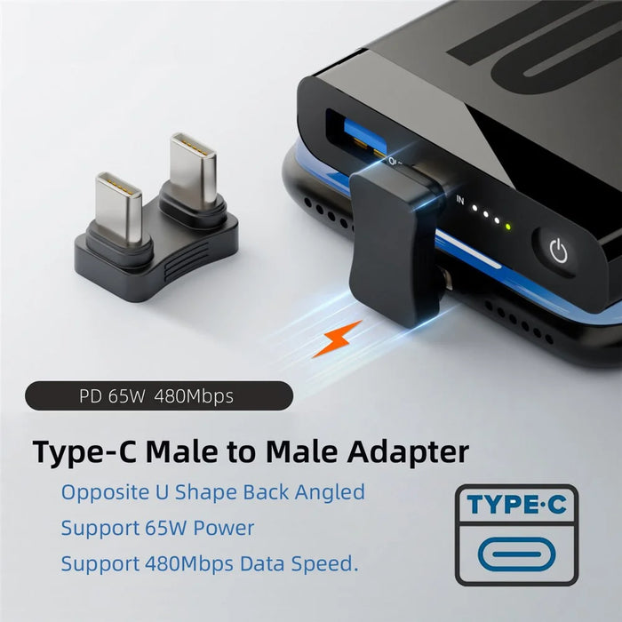 UC-009-MM Elbow U-Shape Dual-Head USB-C Adapter 480Mbps Fast Transmission Type-C Male to Male Coupler Extender Converter - 4