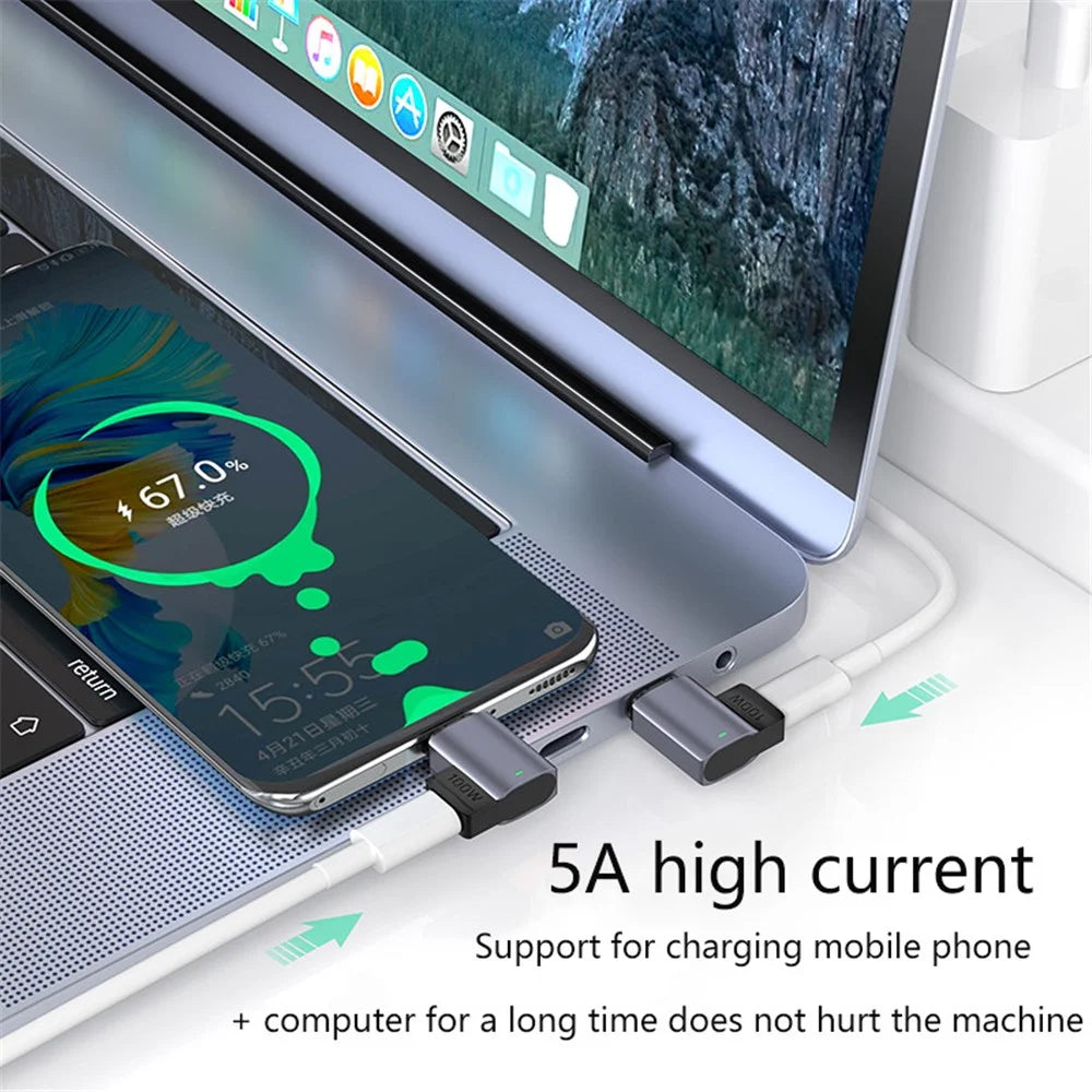 Magnetic USB-C Adapter Angled Design 11-Pin Mini Type-C Adapter Supporting PD 100W 5A Fast Charge 480Mbps Data Transfer Rate for MacBook Laptop - 5