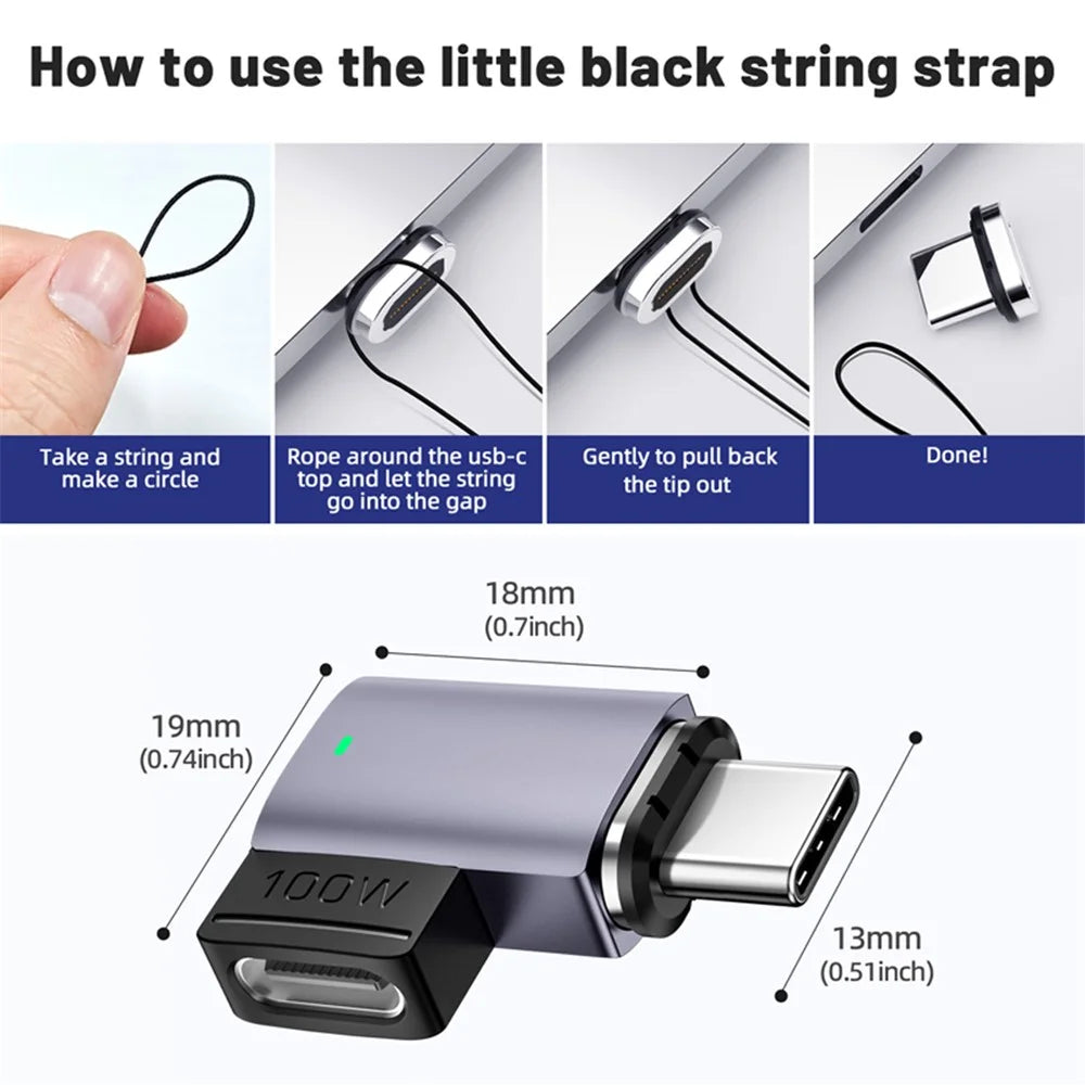 Magnetic USB-C Adapter Angled Design 11-Pin Mini Type-C Adapter Supporting PD 100W 5A Fast Charge 480Mbps Data Transfer Rate for MacBook Laptop - 7