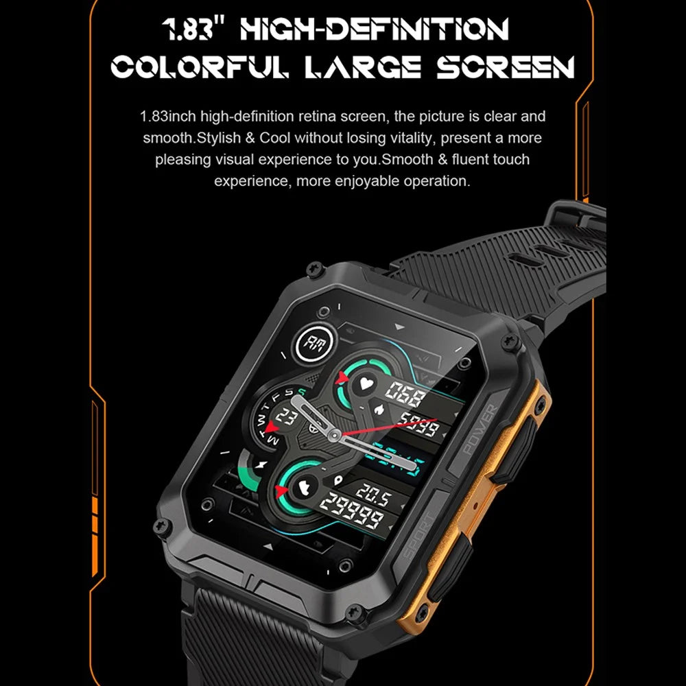 C20 Pro Outdoor Sports Watch 1.83 inch HD Smart Bracelet Support Bluetooth-compatible Call Music Playback - Orange - 4