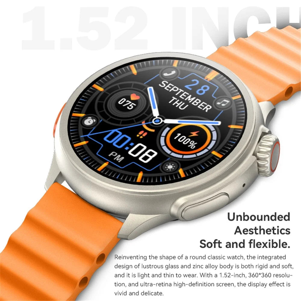 HW3ULTRA MAX Sports Wristwatch 1.52-inch Round Screen Heart Rate Monitor NFC Smart Watch - Orange - 4