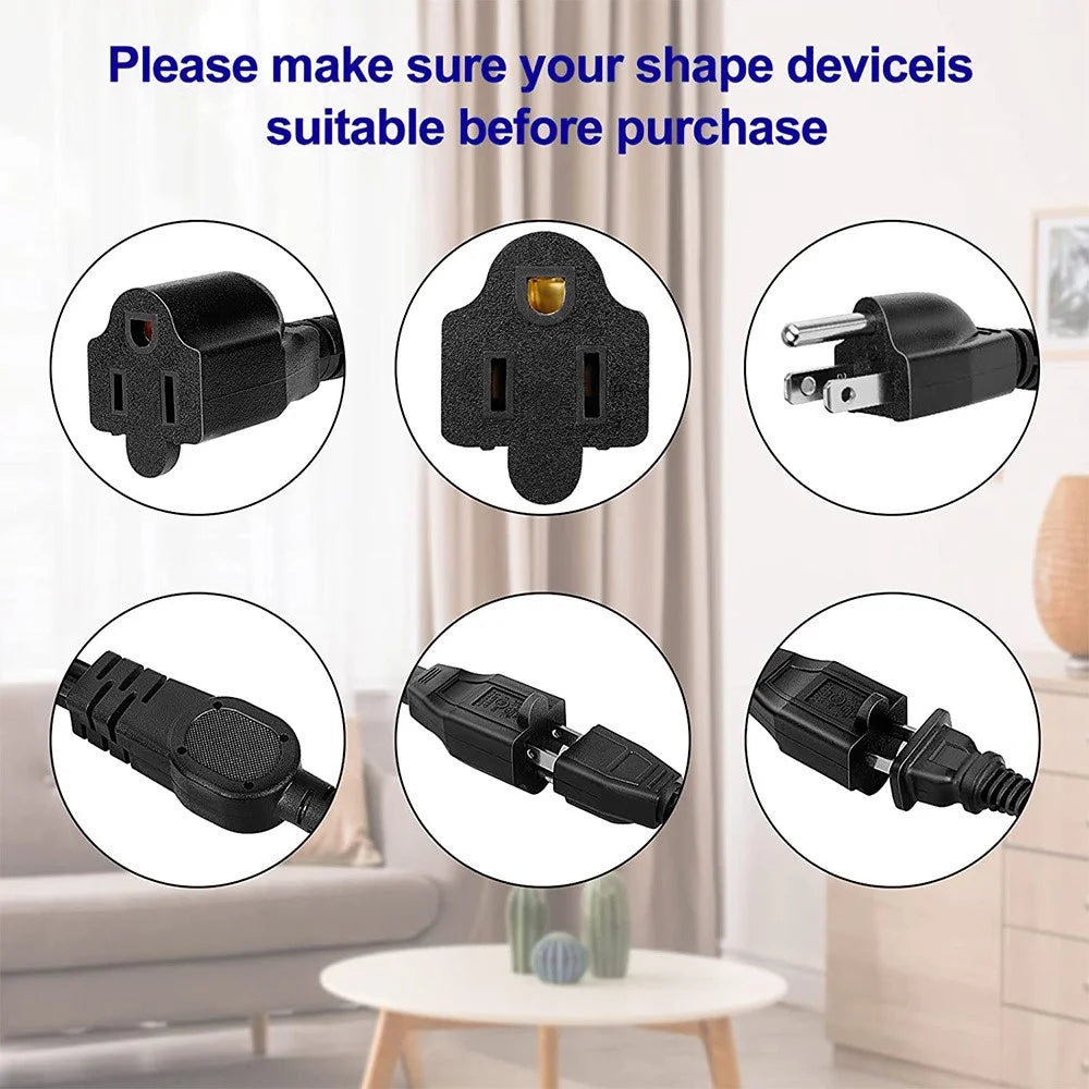 JUNSUNMAY US 0.5m / 1.6ft NEMA 5-15P 1 to 2 Way Outlet NEMA 5-15R SJT 16AWG 3 Prong Extension Power Cable - 2