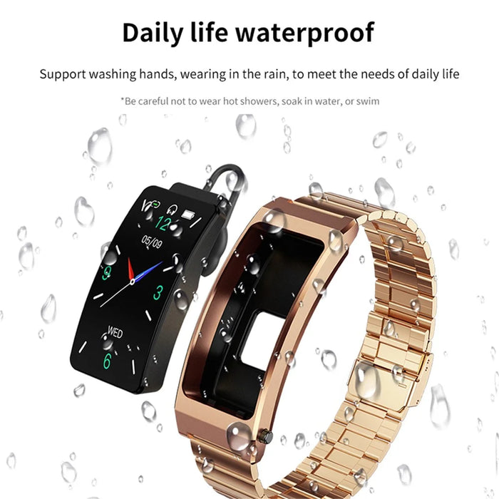 K13S 1.14 inch 2-in-1 Headset Smart Watch Life Waterproof Bluetooth-compatible Calling Sports Bracelet with Steel Strap - Gold - 5