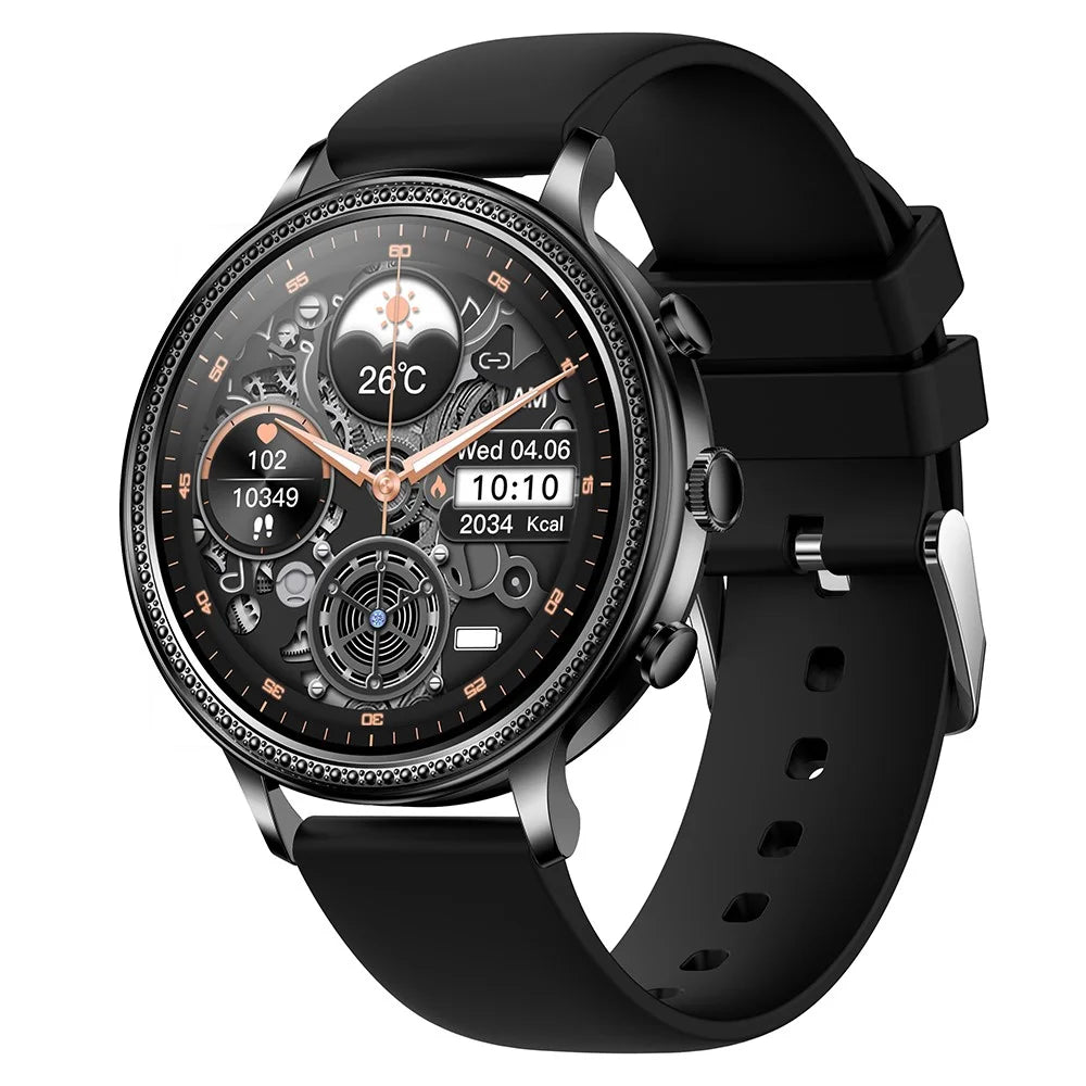 V60 1.39" Full Touch Screen Fossil Smart Watch Waterproof Silicone Strap Women Bluetooth-compatible Call Bracelet with Heart Rate Sleep Monitor - Black - 1