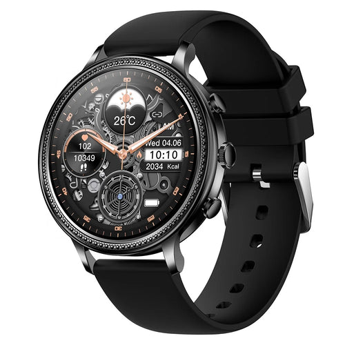 V60 1.39" Full Touch Screen Fossil Smart Watch Waterproof Silicone Strap Women Bluetooth-compatible Call Bracelet with Heart Rate Sleep Monitor - Black - 1
