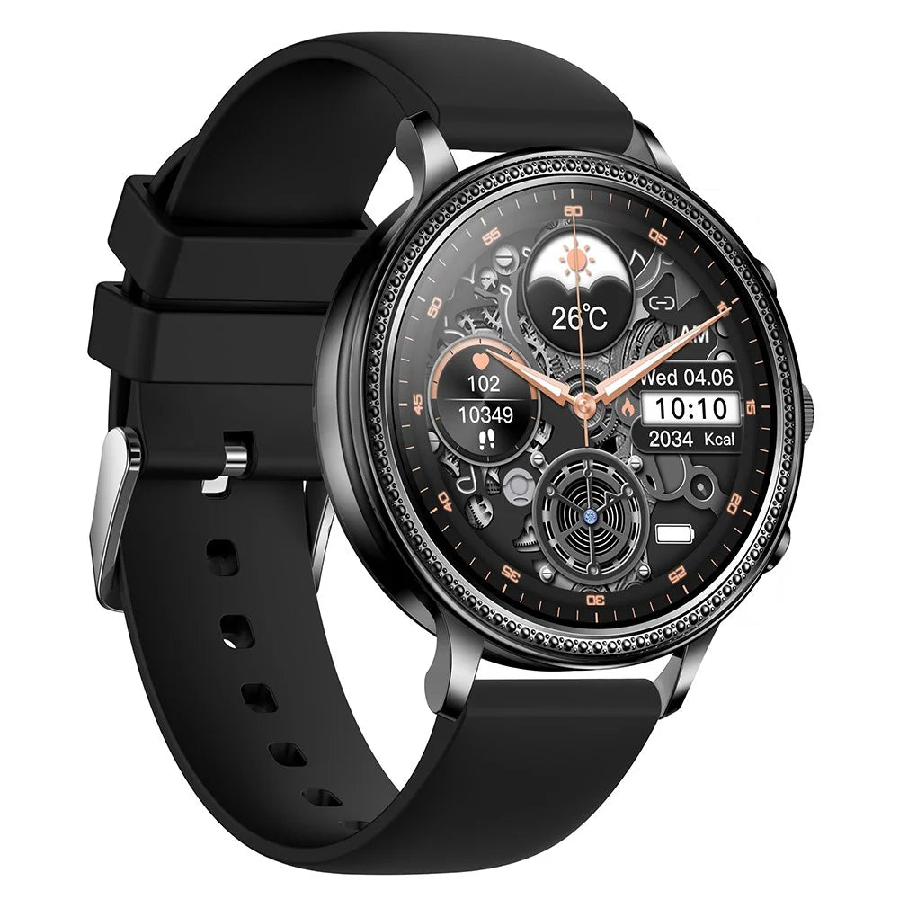 V60 1.39" Full Touch Screen Fossil Smart Watch Waterproof Silicone Strap Women Bluetooth-compatible Call Bracelet with Heart Rate Sleep Monitor - Black - 2