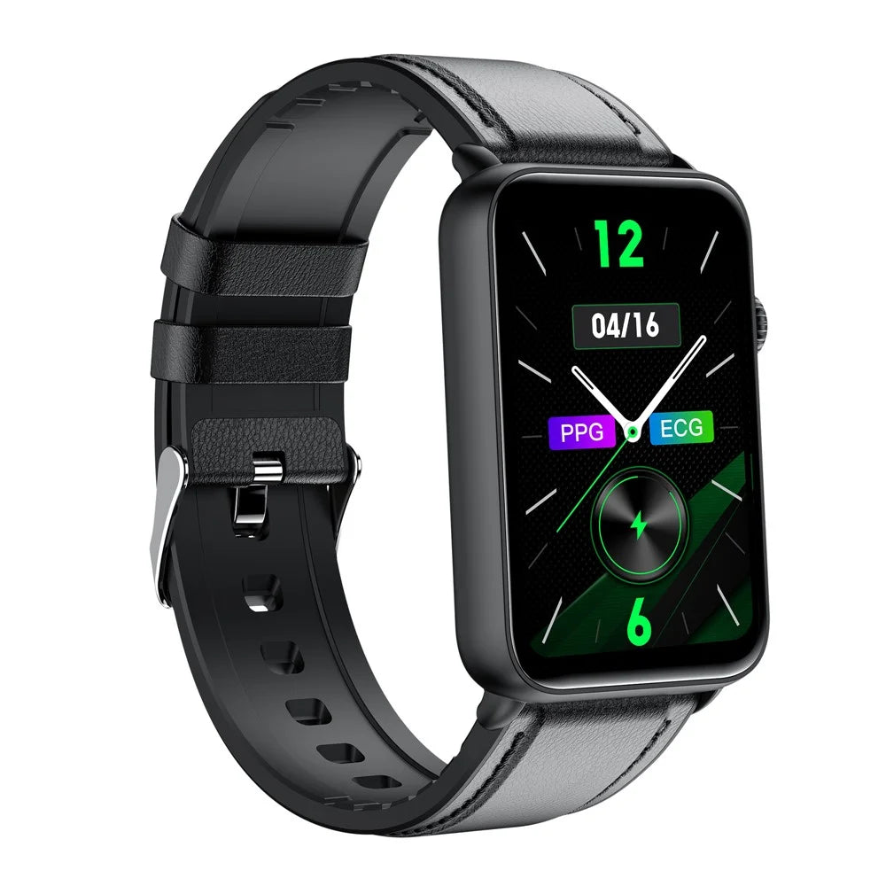 ET620 1.57 inch Smart Watch Bluetooth-compatible Call IP67 Waterproof Electric Bracelet with ECG Temperature Heart Rate Monitoring, Leather Strap - Black - 3