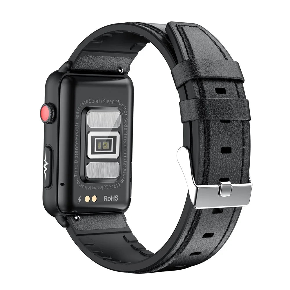 ET620 1.57 inch Smart Watch Bluetooth-compatible Call IP67 Waterproof Electric Bracelet with ECG Temperature Heart Rate Monitoring, Leather Strap - Black - 4
