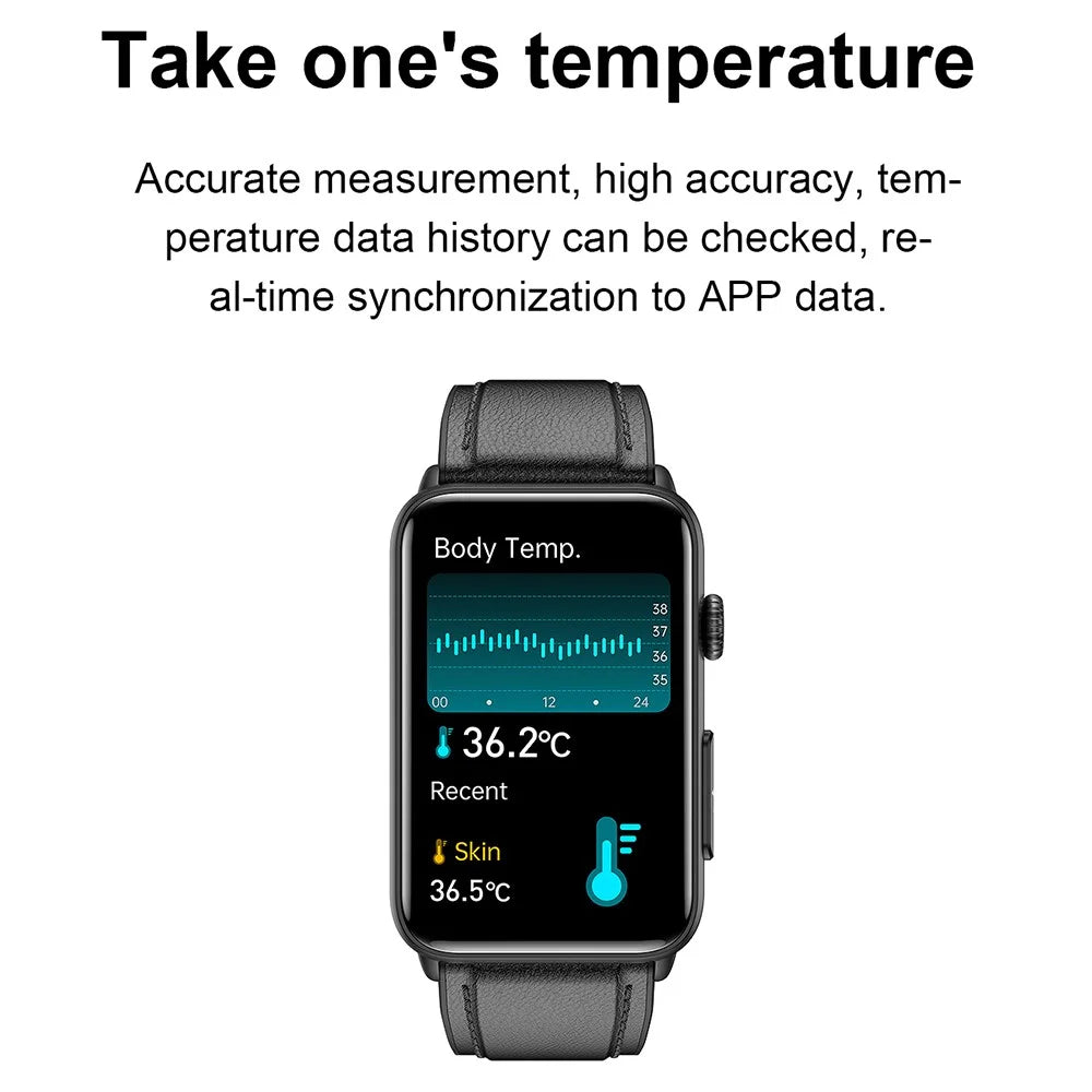ET620 1.57 inch Smart Watch Bluetooth-compatible Call IP67 Waterproof Electric Bracelet with ECG Temperature Heart Rate Monitoring, Leather Strap - Black - 6