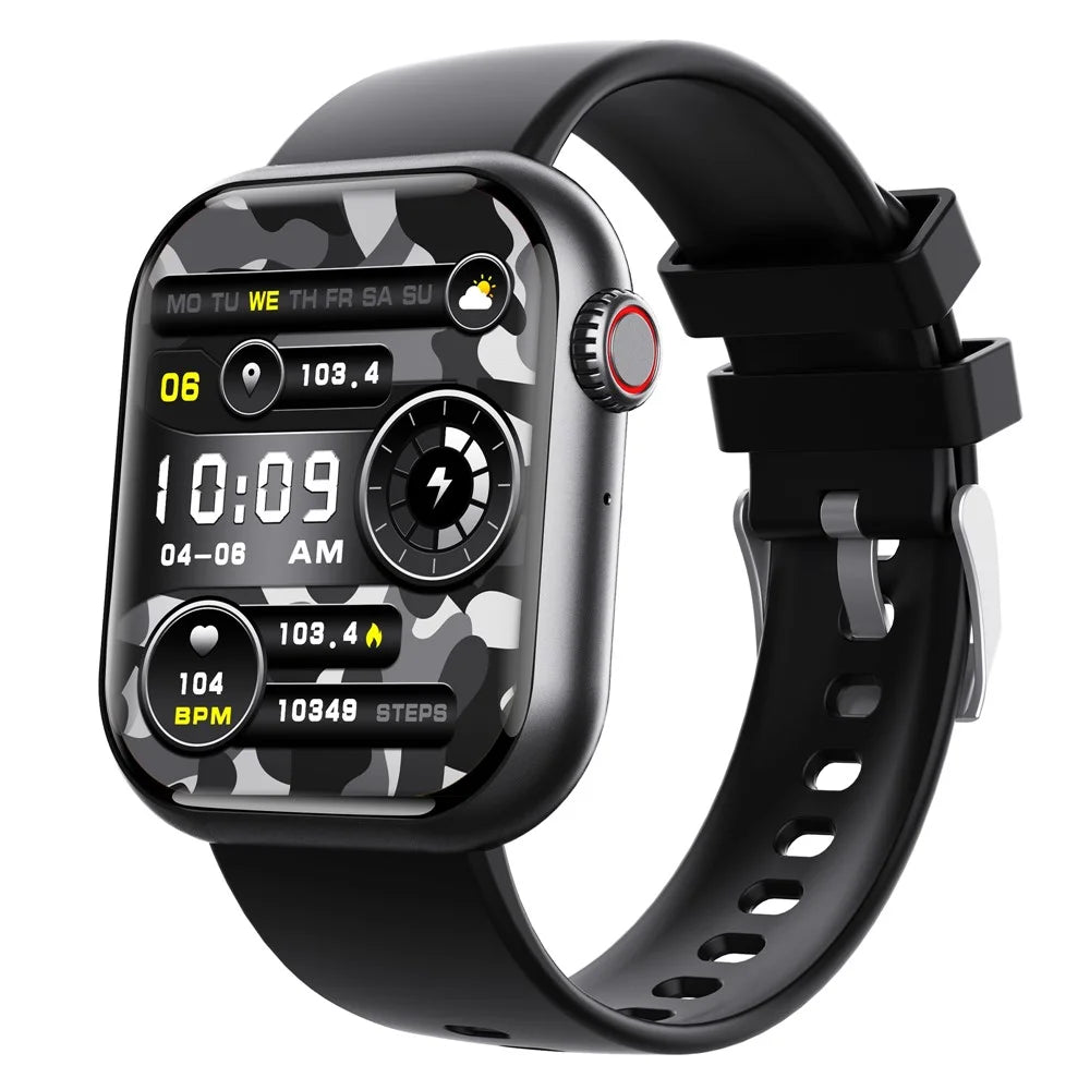 F108 1.91-inch Square Screen Bluetooth-compatible Call Sports Bracelet Heart Rate Monitor Smart Watch, Silicone Strap - Black - 1