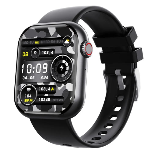 F108 1.91-inch Square Screen Bluetooth-compatible Call Sports Bracelet Heart Rate Monitor Smart Watch, Silicone Strap - Black - 1
