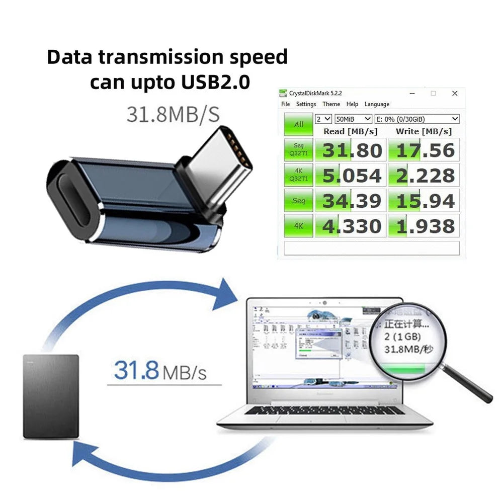 U2-058-LT018 Up Down Angled Design USB-C Male to 8Pin Female Converter Adapter Support 480Mbps Data Transfer - 6