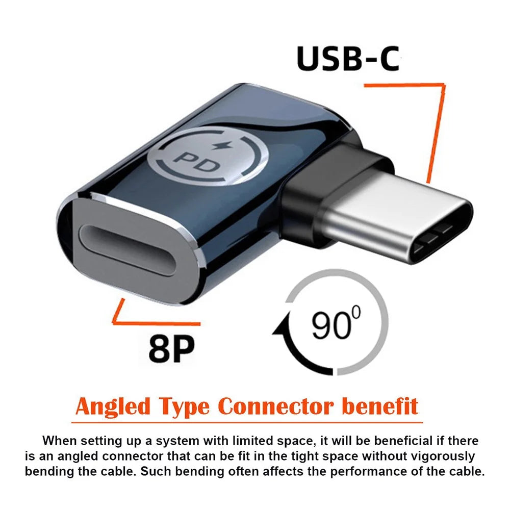U2-058-LT017 Angled Design USB-C Male to 8Pin Female Converter 480Mbps Data Adapter for iPhone Type-C Tablet - 4