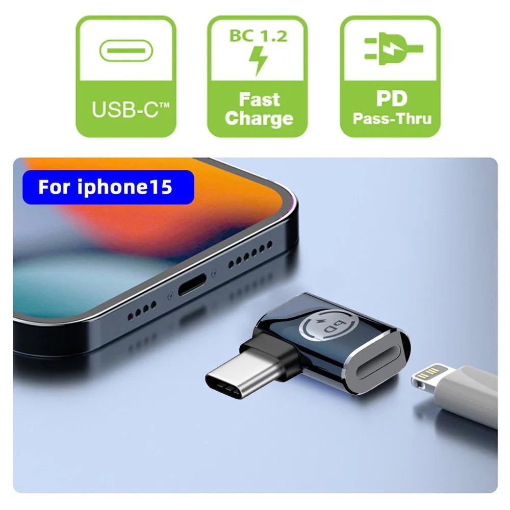 U2-058-LT017 Angled Design USB-C Male to 8Pin Female Converter 480Mbps Data Adapter for iPhone Type-C Tablet - 7