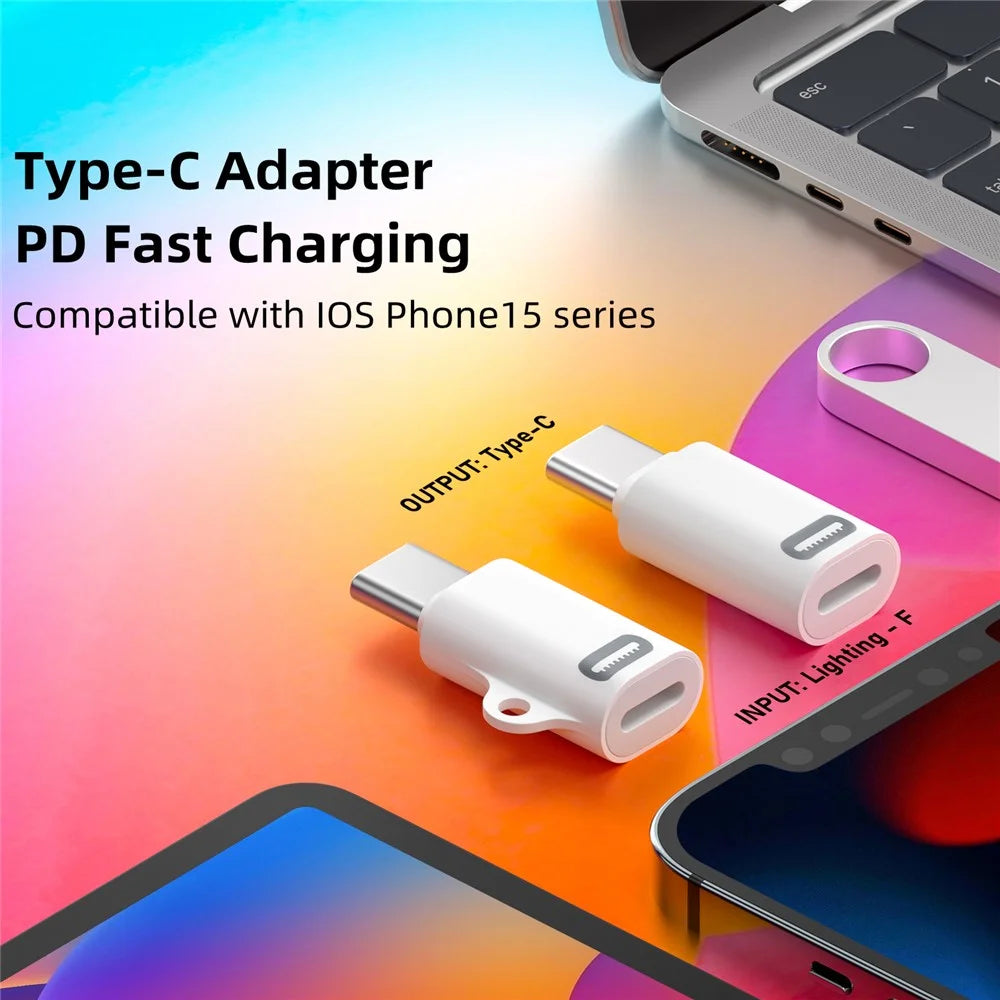 Compatible with iPhone 15 Series 8Pin Female to Type-C Male Adapter 27W PD Fast Charing Adapter with Hook - 3