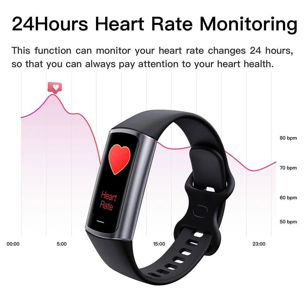C68L 0.96" Smart Watch with Heart Rate, Temperature Monitoring Message Push Pedometer Sports Bracelet - Black - 2