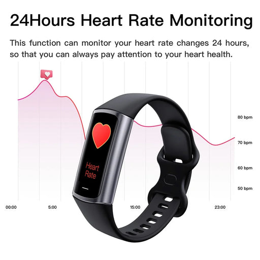 C68L 0.96" Smart Watch with Heart Rate, Temperature Monitoring Message Push Pedometer Sports Bracelet - Black - 2