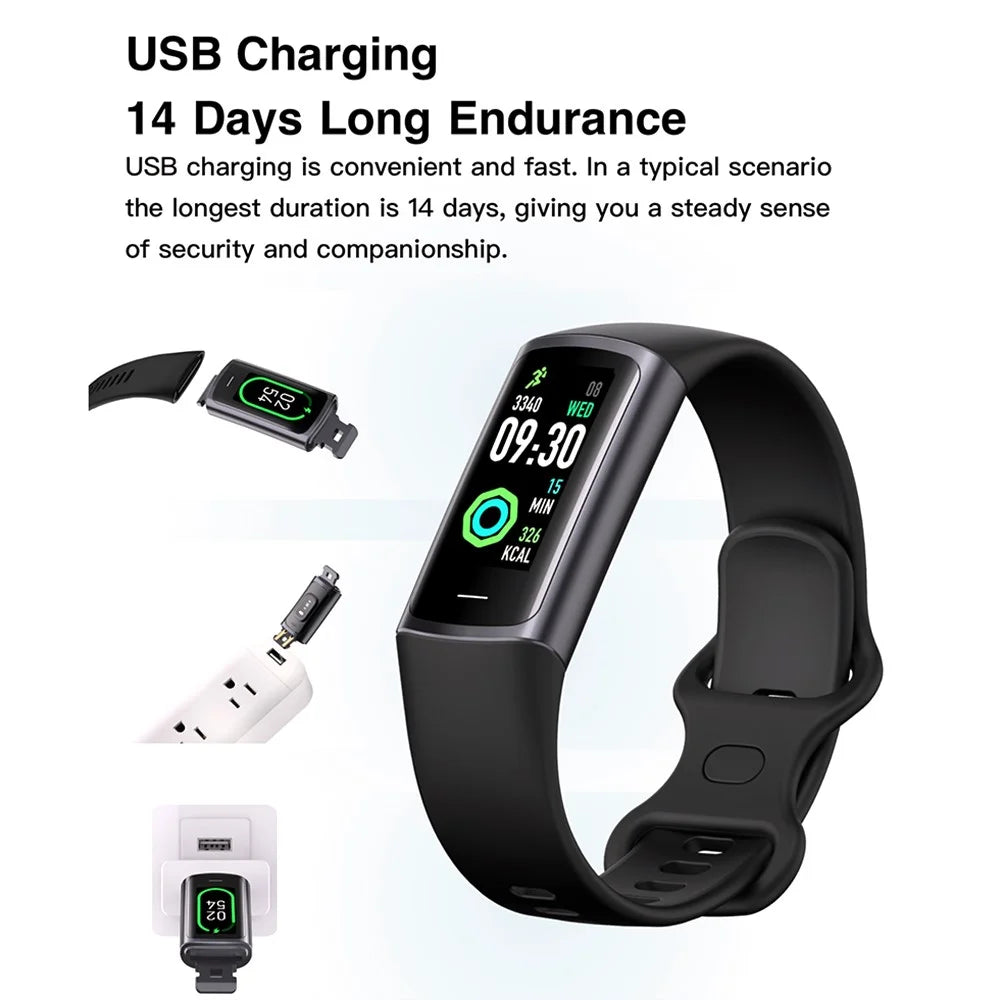 C68L 0.96" Smart Watch with Heart Rate, Temperature Monitoring Message Push Pedometer Sports Bracelet - Black - 3