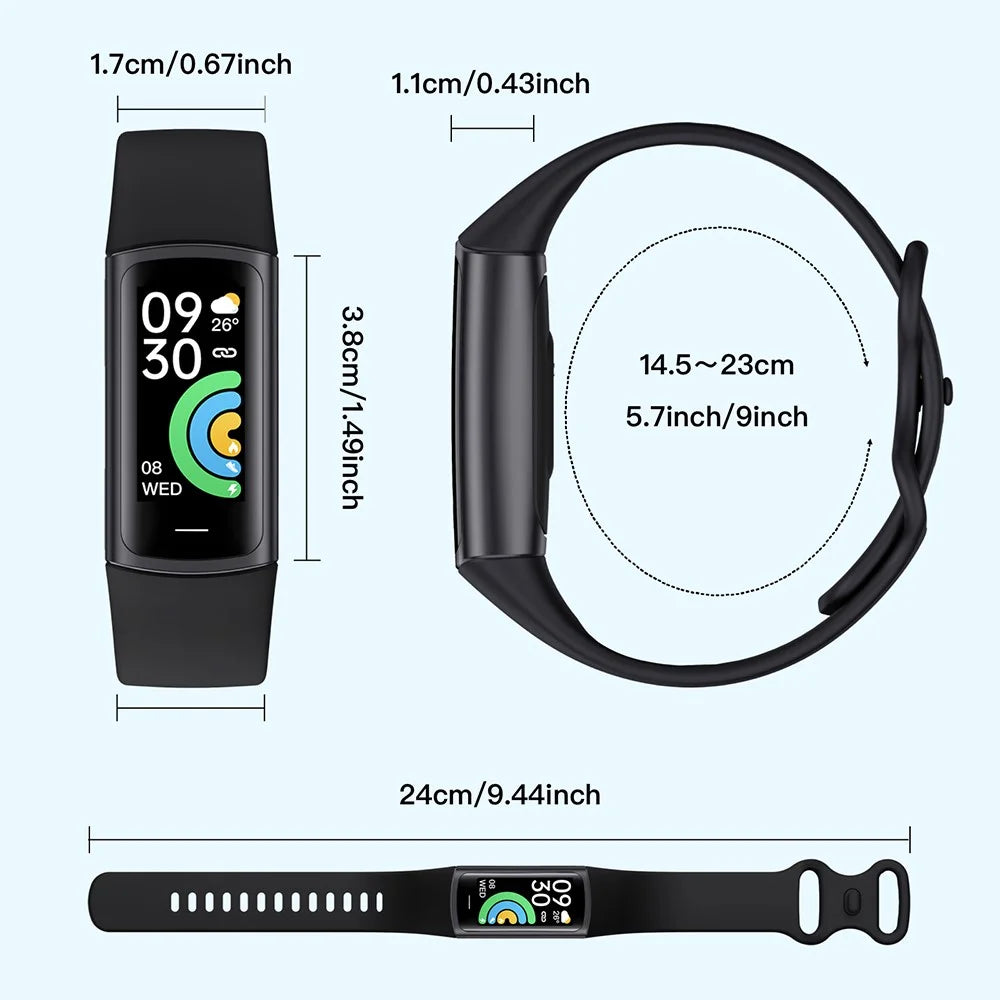 C68L 0.96" Smart Watch with Heart Rate, Temperature Monitoring Message Push Pedometer Sports Bracelet - Black - 7