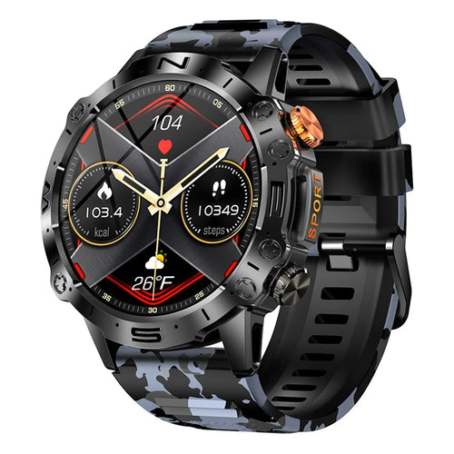 K59 1.43-inch AMOLED Screen Smart Watch for Men Sports Bracelet with Blood Pressure, Heart Rate Monitoring - Camo Blue - 1