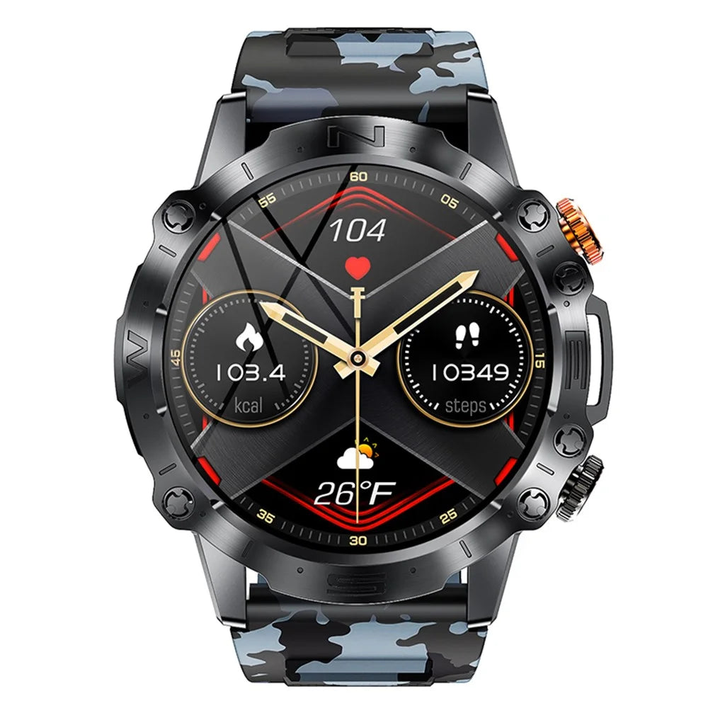 K59 1.43-inch AMOLED Screen Smart Watch for Men Sports Bracelet with Blood Pressure, Heart Rate Monitoring - Camo Blue - 2
