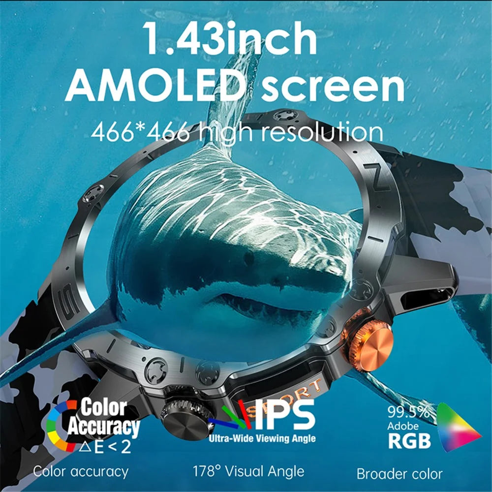 K59 1.43-inch AMOLED Screen Smart Watch for Men Sports Bracelet with Blood Pressure, Heart Rate Monitoring - Camo Blue - 4