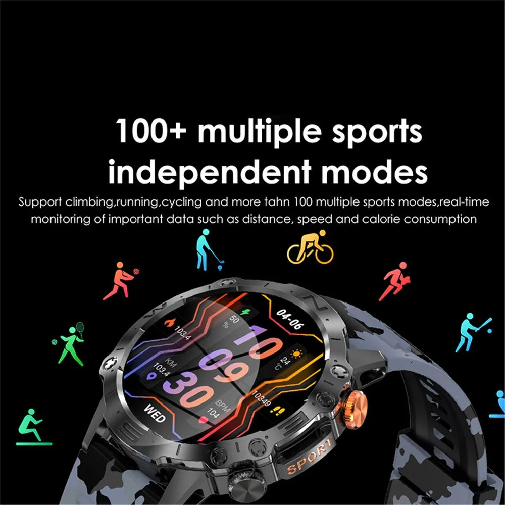 K59 1.43-inch AMOLED Screen Smart Watch for Men Sports Bracelet with Blood Pressure, Heart Rate Monitoring - Camo Blue - 6