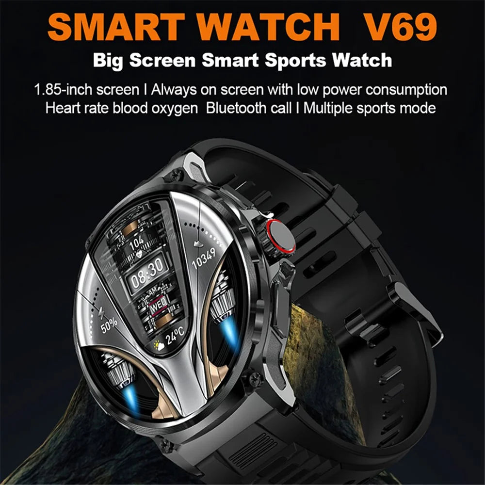 V69 1.85-inch HD Screen Smart Watch IP68 Waterproof Multi-Sports Fitness Watch with Heart Rate Monitoring - Black - 3