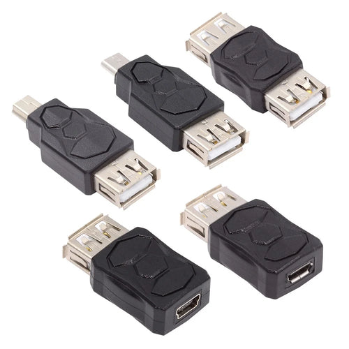 U2-006-AF 5Pcs Micro USB 2.0 OTG Mini USB 5Pin Type-A Male to Female Data Charge Adapter - 1