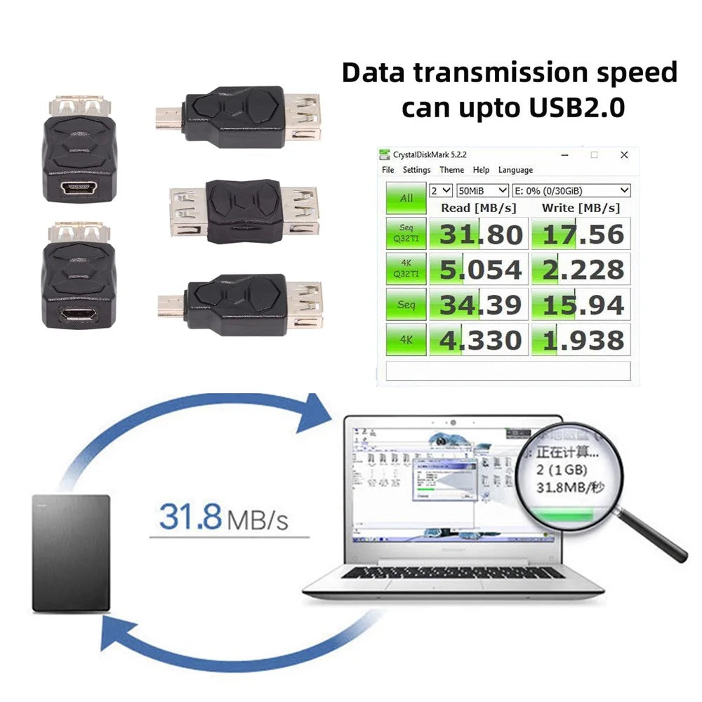 U2-006-AF 5Pcs Micro USB 2.0 OTG Mini USB 5Pin Type-A Male to Female Data Charge Adapter - 3