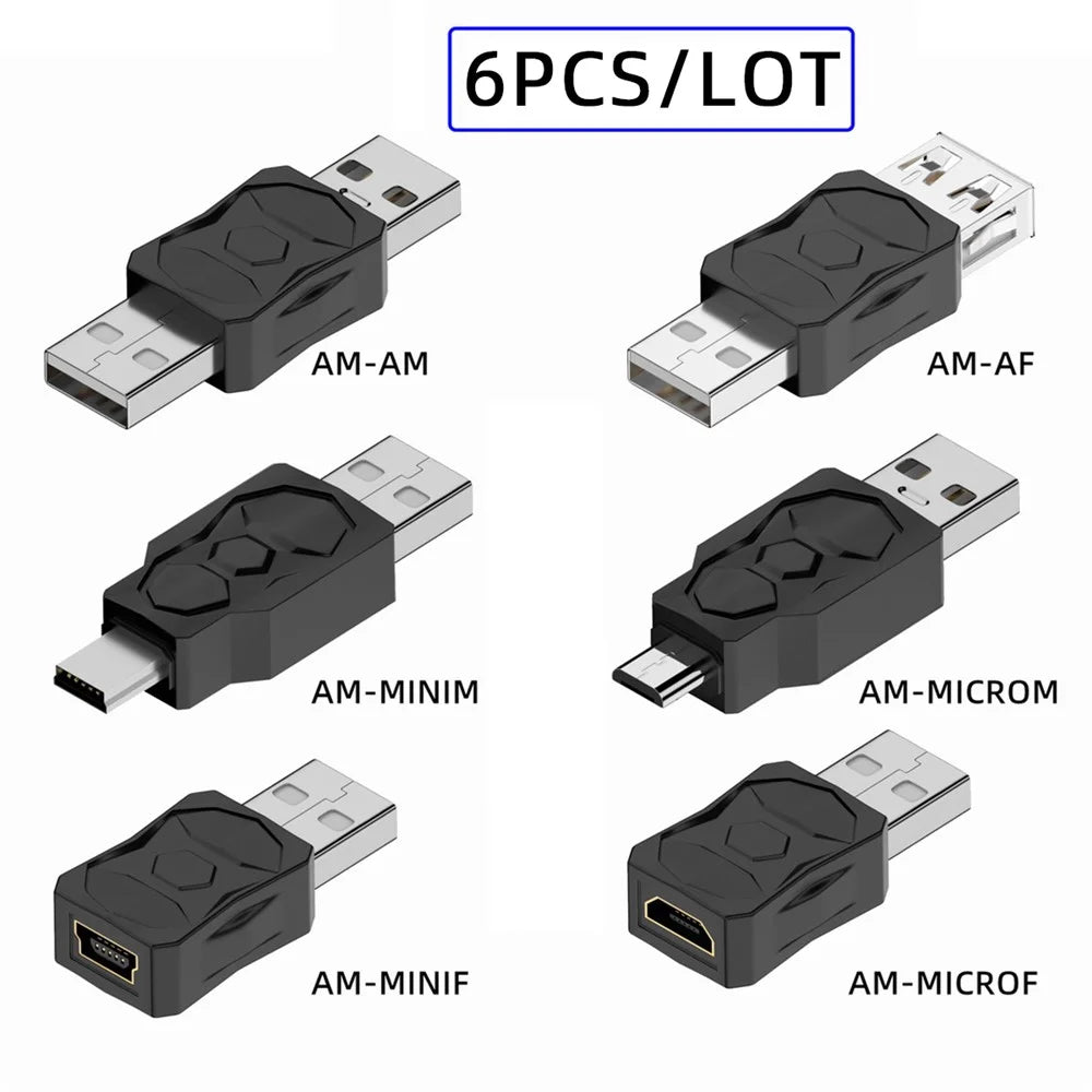 U2-006-AM 6Pcs Type-A Micro USB 2.0 Mini USB 5Pin Male to Female Extension Data Power Adapter - 2