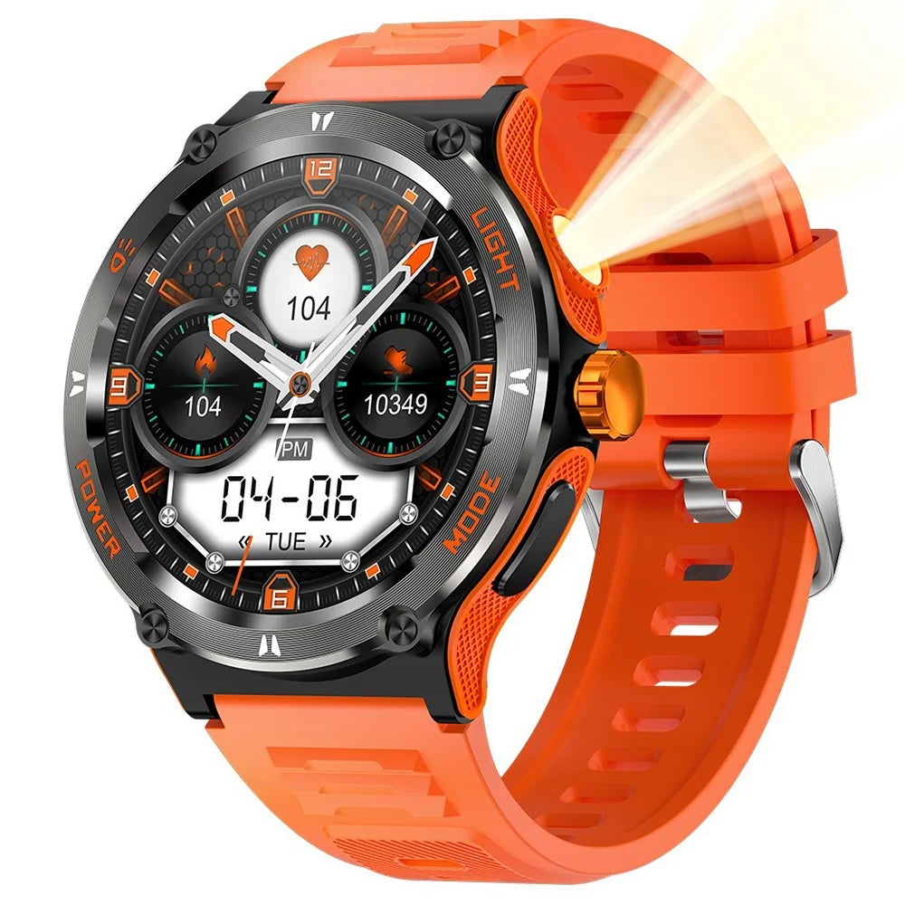 KT70 1.53" HD Screen Smart Watch Outdoor Strong Light Lamp Compass Bluetooth-compatible Call Fitness Bracelet - Orange - 1