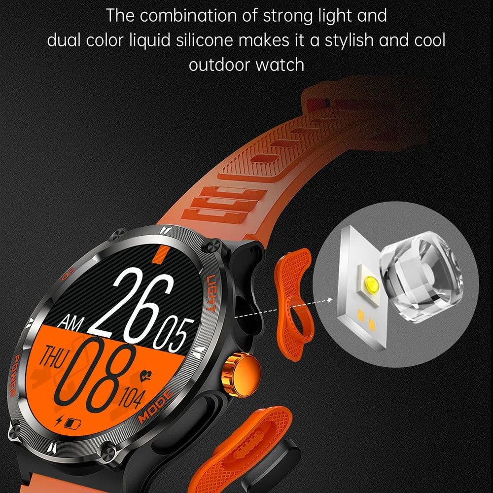 KT70 1.53" HD Screen Smart Watch Outdoor Strong Light Lamp Compass Bluetooth-compatible Call Fitness Bracelet - Orange - 5