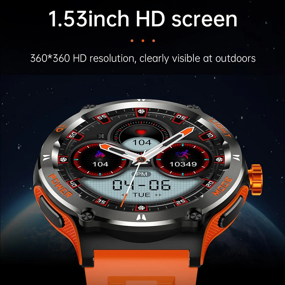 KT70 1.53" HD Screen Smart Watch Outdoor Strong Light Lamp Compass Bluetooth-compatible Call Fitness Bracelet - Orange - 6