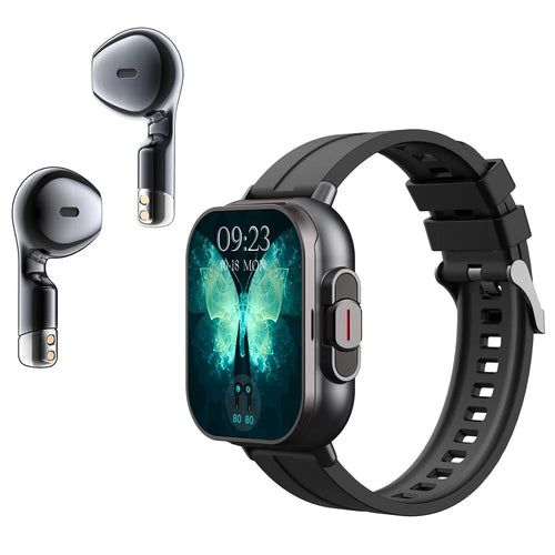 D8 2 in 1 Bluetooth-compatible Earphone Smart Watch Health Monitor Fitness Tracker Wristband, Silicone Strap - Black - 1
