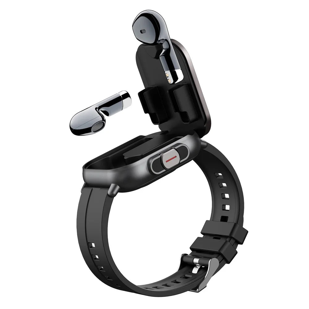 D8 2 in 1 Bluetooth-compatible Earphone Smart Watch Health Monitor Fitness Tracker Wristband, Silicone Strap - Black - 5