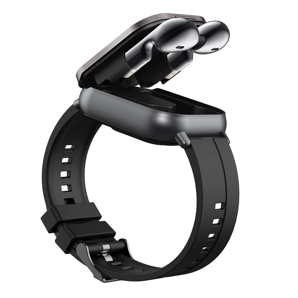 D8 2 in 1 Bluetooth-compatible Earphone Smart Watch Health Monitor Fitness Tracker Wristband, Silicone Strap - Black - 6