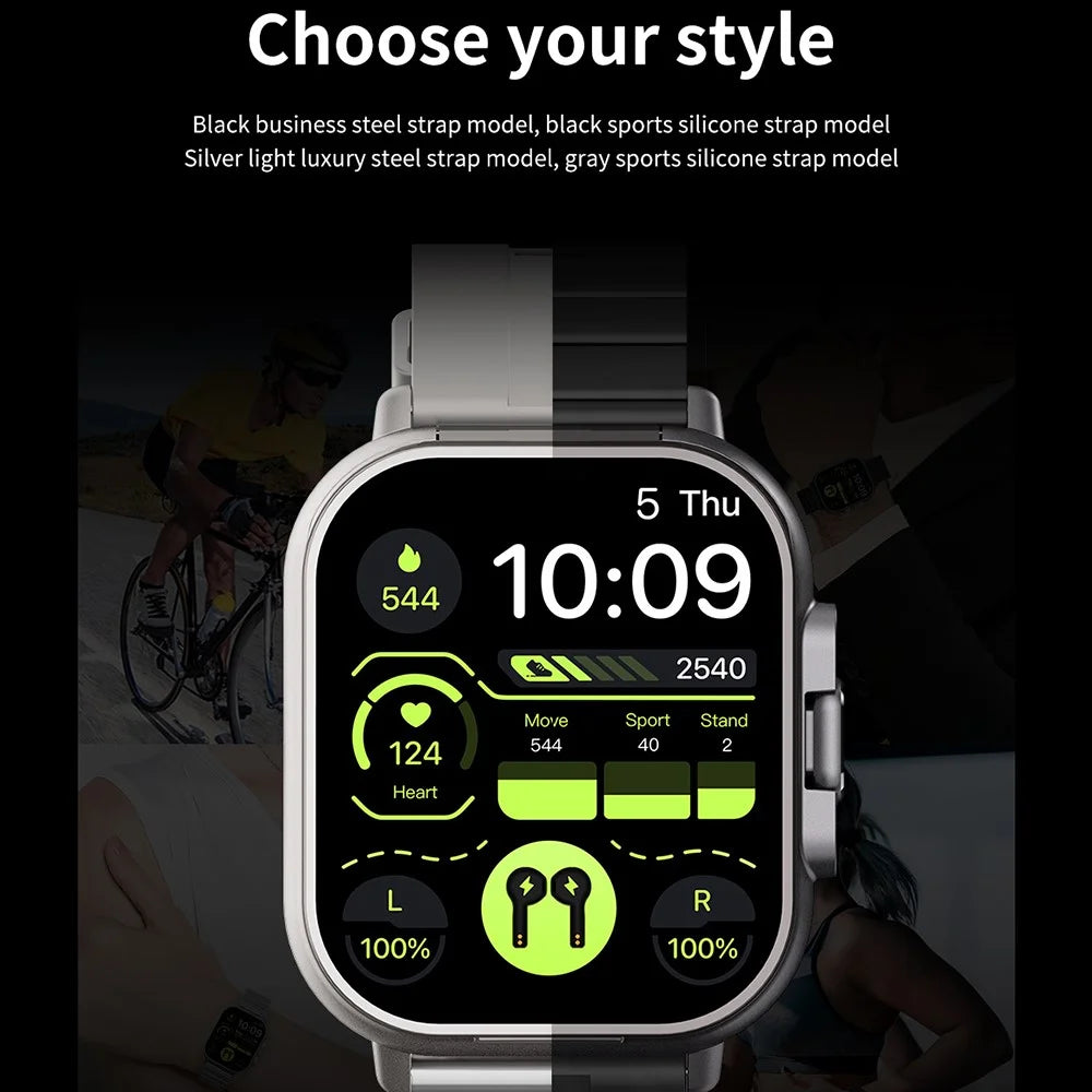 D8 2 in 1 Bluetooth-compatible Earphone Multiple Sports Modes Smart Watch Support Health Monitor, Steel Strap - Black - 2