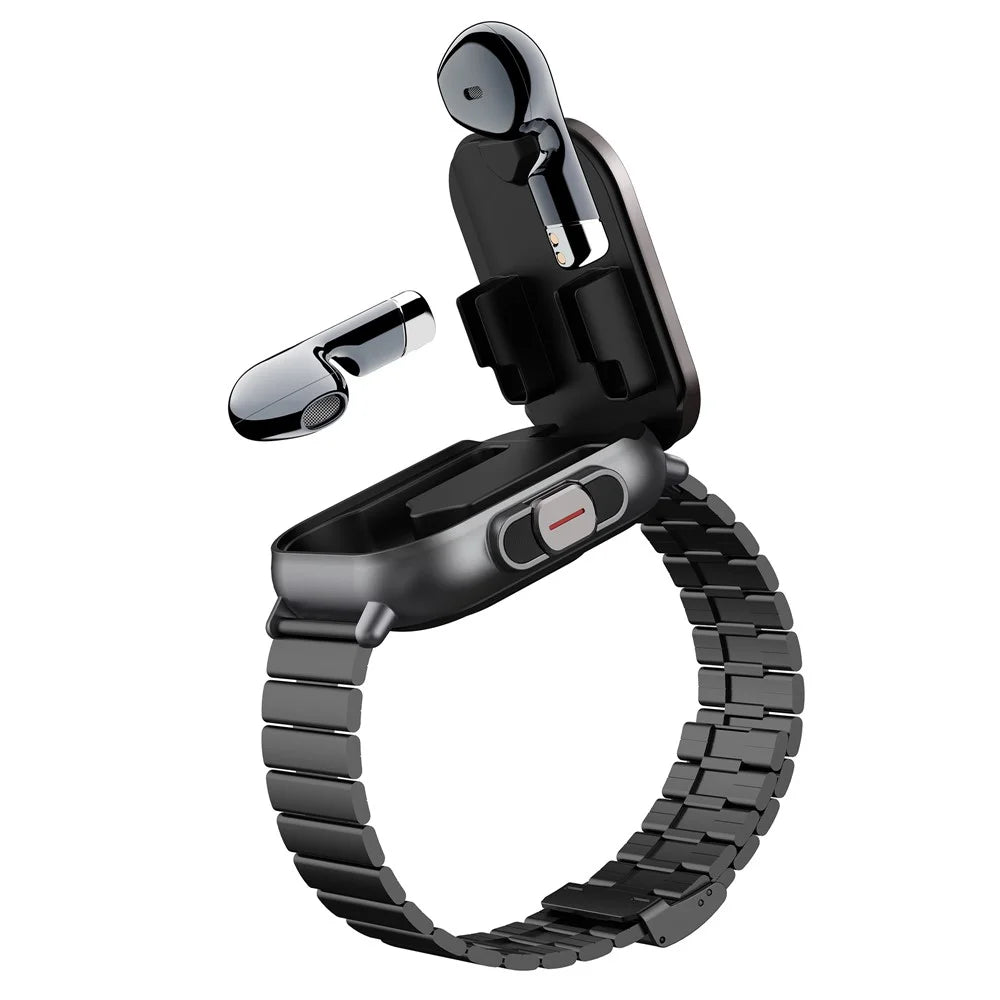 D8 2 in 1 Bluetooth-compatible Earphone Multiple Sports Modes Smart Watch Support Health Monitor, Steel Strap - Black - 5