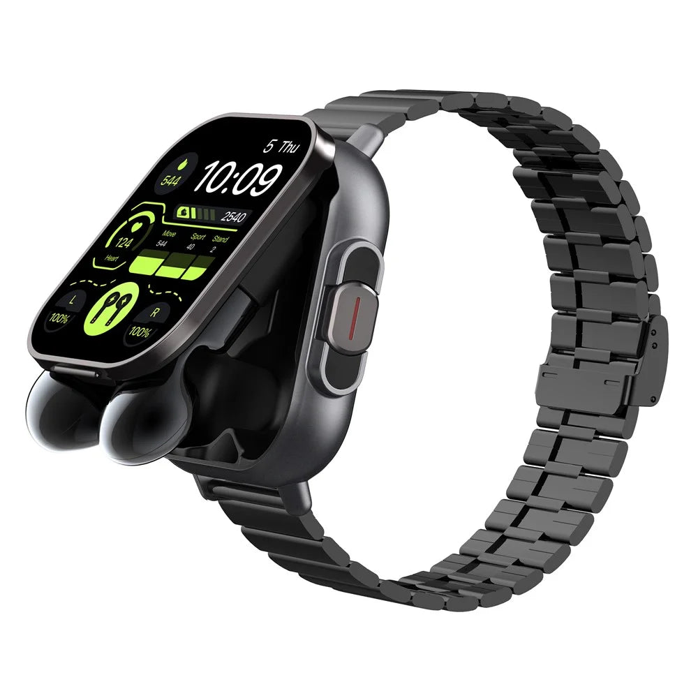 D8 2 in 1 Bluetooth-compatible Earphone Multiple Sports Modes Smart Watch Support Health Monitor, Steel Strap - Black - 7