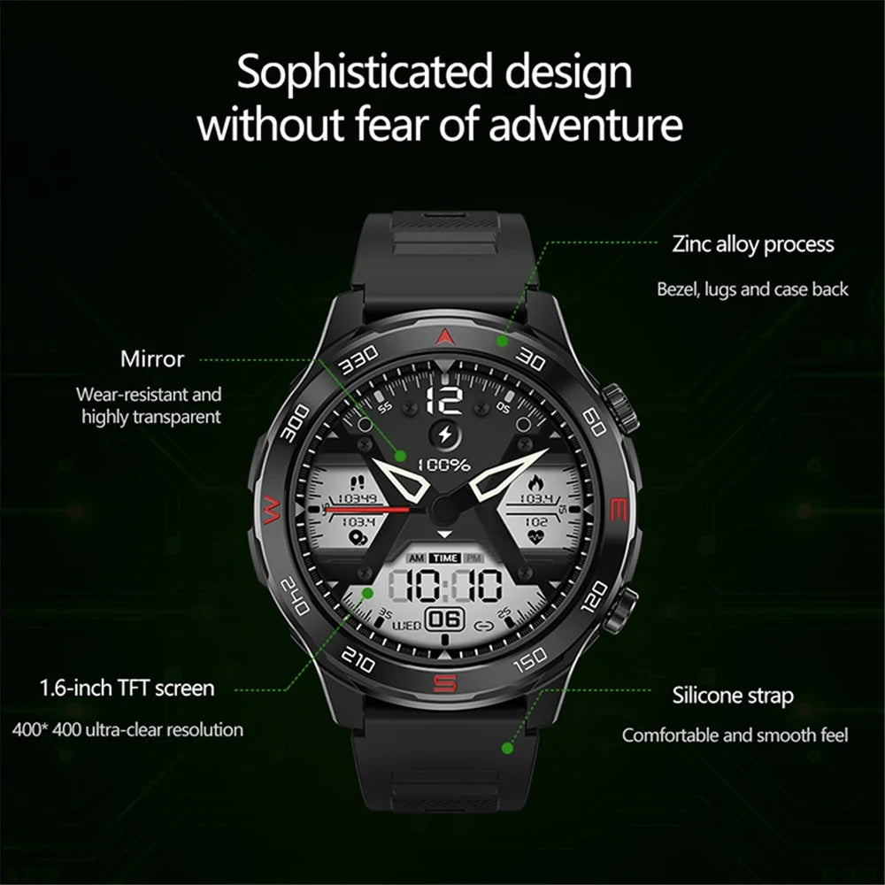 D03 1.6-Inch Large Screen Smart Watch Waterproof Bluetooth-compatible Calls Health Tracker Monitor Band - Silicone / Black - 4