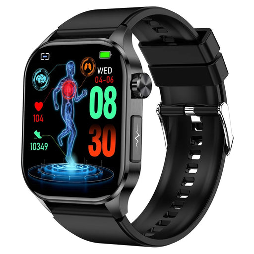 ET580 2.04" AMOLED Screen ECG Health Monitor Smart Watch, Silicone Strap - Black - 1